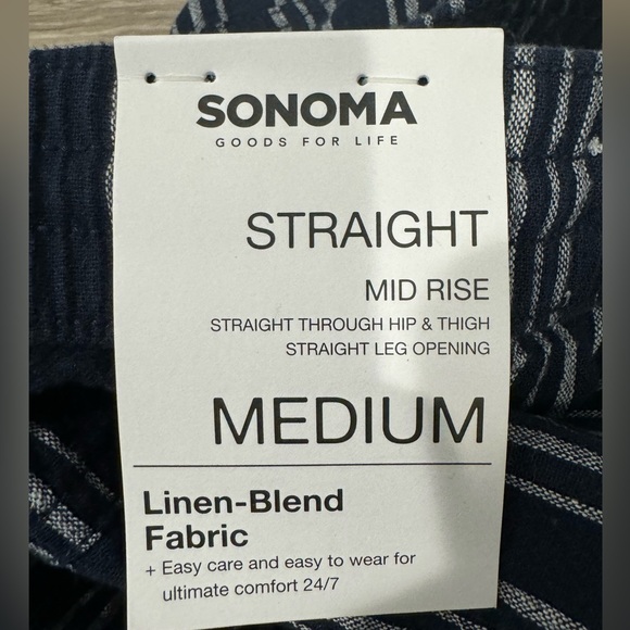 Sonoma Navy & Silver Striped Straight Leg Mid Rise Pants Size M New With Tags - Picture 13 of 16